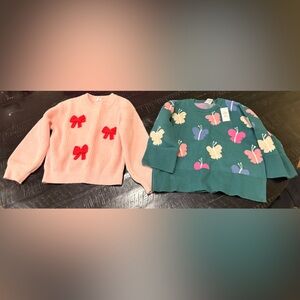Gap Girls Pink Sweater with Red Bow and Green Butterfly Sweater size 4T and 5T